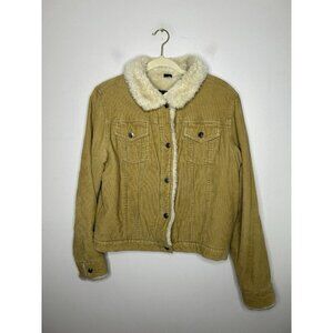 Arizona Jeans Co Corduroy Brown Y2K Faux Fur Lined  Jacket Women's Size Large